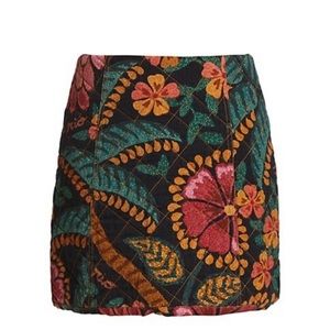 Farm Rio Quilted Mini Skirt Black Flowerdoscope